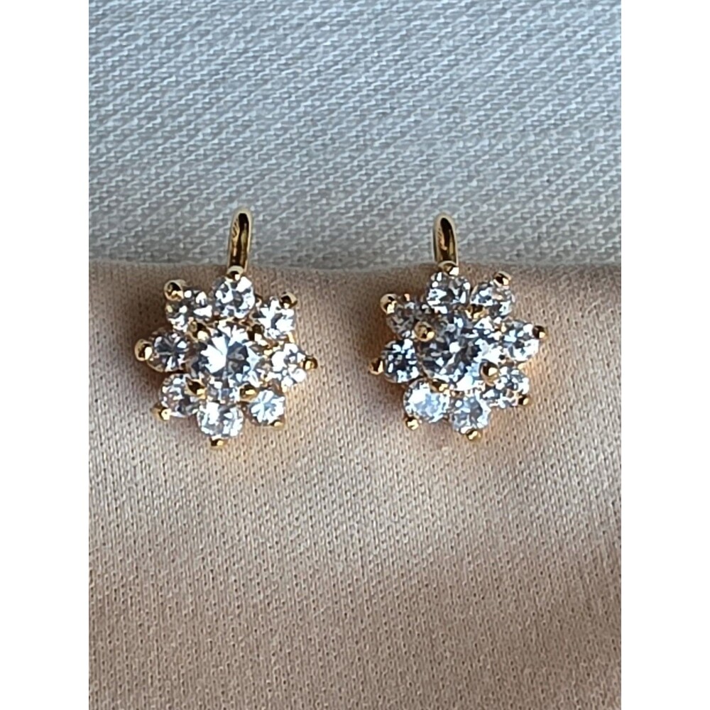 Vintage HGE Gold Electroplate Rhinestone Flower Clip-On Earrings 3/8" Dainty